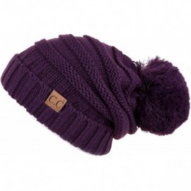 Skullies & Beanies Hatsandscarf CC Exclusives Unisex Oversized Slouchy Beanie with Pom (HAT-6242POM) - Dk. Purple - CT18I5YR4...