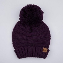 Skullies & Beanies Hatsandscarf CC Exclusives Unisex Oversized Slouchy Beanie with Pom (HAT-6242POM) - Dk. Purple - CT18I5YR4...