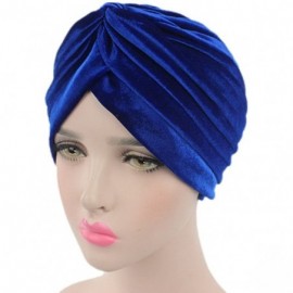Skullies & Beanies Pleated Stretch Ruffle Women's Velvet Chemo Turban Hat Wrap Cover - Sapphire - CE1887XQDMW $10.81