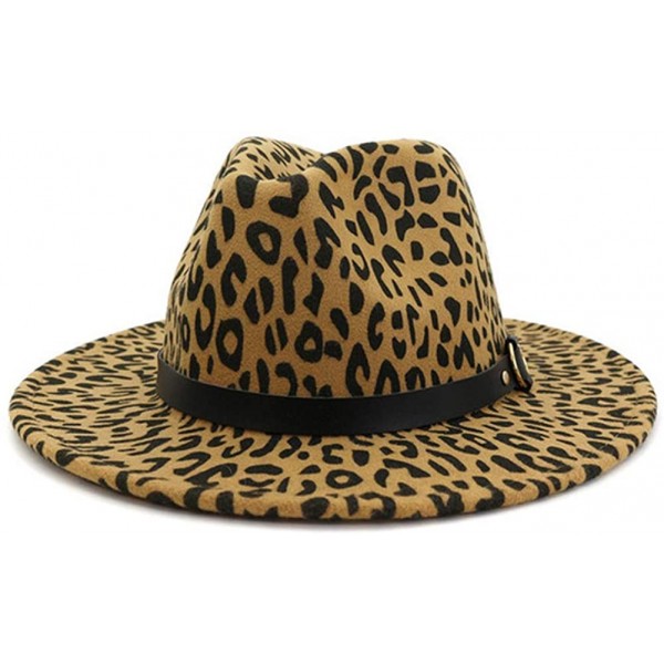 Fedoras Women's Wide Brim Felt Fedora Panama Hat with Leopard Belt Buckle - Z-camel - CC1935W05GD $29.34