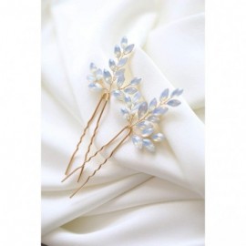 Headbands Bridal Crsytal Hair Accessories Blue Opal Crystal Handmade Bridal Headpiece - Golden Clips 2 Pcs - CS18HSAUCCE $14.60