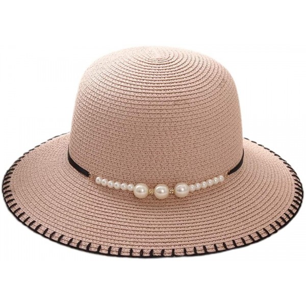 Sun Hats Girls Flower Straw Hat Large Brim Beachwear Sunhat Floral Tea Party Cap - Pure Pink - CS193LCDW2K $11.36