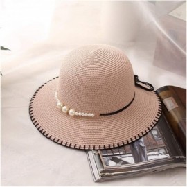 Sun Hats Girls Flower Straw Hat Large Brim Beachwear Sunhat Floral Tea Party Cap - Pure Pink - CS193LCDW2K $11.36