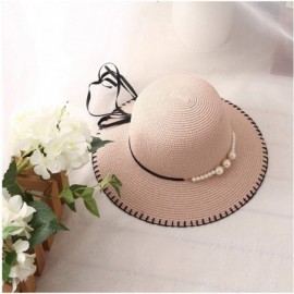 Sun Hats Girls Flower Straw Hat Large Brim Beachwear Sunhat Floral Tea Party Cap - Pure Pink - CS193LCDW2K $11.36