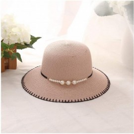 Sun Hats Girls Flower Straw Hat Large Brim Beachwear Sunhat Floral Tea Party Cap - Pure Pink - CS193LCDW2K $11.36