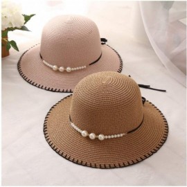 Sun Hats Girls Flower Straw Hat Large Brim Beachwear Sunhat Floral Tea Party Cap - Pure Pink - CS193LCDW2K $11.36