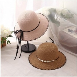 Sun Hats Girls Flower Straw Hat Large Brim Beachwear Sunhat Floral Tea Party Cap - Pure Pink - CS193LCDW2K $11.36