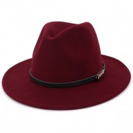 Fedoras Unisex Plain Belt Buckle Decorated Australia Wool Felt Jazz Fedora Hat Men Women Flat Brim Panama Formal Hat - C818O3...