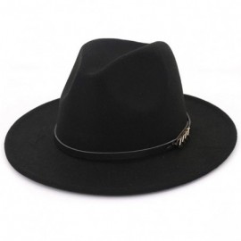 Fedoras Unisex Plain Belt Buckle Decorated Australia Wool Felt Jazz Fedora Hat Men Women Flat Brim Panama Formal Hat - C818O3...