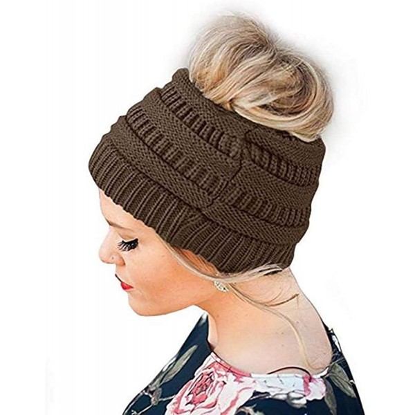 Skullies & Beanies Unisex Fashion Bun Ponytail Soft Stretch Winter Beanie Tail Hat Hats & Caps - Dark Khaki - CV18ADZX0RN $20.00