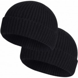 Skullies & Beanies Swag Wool Knit Cuff Short Fisherman Beanie for Men Women- Winter Warm Hats - 2pcs-k-black+black - CT1935K5...