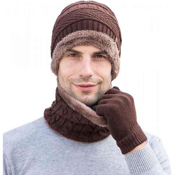 Skullies & Beanies Winter Hat Scarf Gloves Set Skull Cap Neck Warmer and Touch Screen Gloves - Coffee - CI18AI46TY8 $14.99