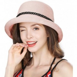 Fedoras Womens Wide Roll Up Brim Packable Straw Sun Cloche Hat Fedora Summer Beach 55-58cm - Pink_00010 - CK18QEXR056 $31.72