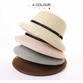 Fedoras Womens Wide Roll Up Brim Packable Straw Sun Cloche Hat Fedora Summer Beach 55-58cm - Pink_00010 - CK18QEXR056 $16.72