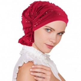 Skullies & Beanies The Abbey Cap in Ruffle Fabric Chemo Caps Cancer Hats for Women - 23- Ruffle Red Sequin - C411BEY9JIR $21.80