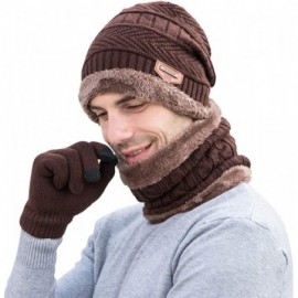 Skullies & Beanies Winter Hat Scarf Gloves Set Skull Cap Neck Warmer and Touch Screen Gloves - Coffee - CI18AI46TY8 $14.99