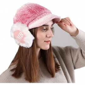 Berets Winter Beret Cap Womens Flower Knit Crochet Beanie Hat Winter Warm Cap - A-pink - CT188N0USZD $14.08