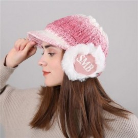 Berets Winter Beret Cap Womens Flower Knit Crochet Beanie Hat Winter Warm Cap - A-pink - CT188N0USZD $14.08