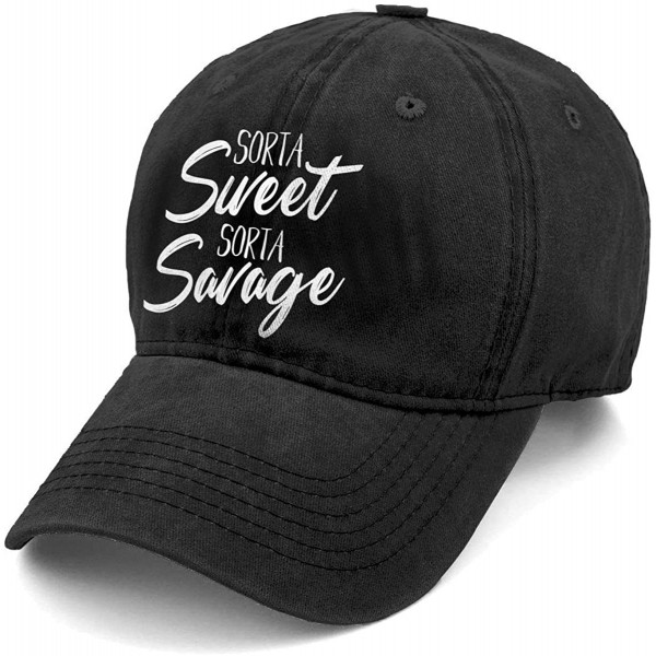 Baseball Caps Unisex Sorta Sweet Sorta Savage Denim Hat Adjustable Washed Dyed Cotton Dad Baseball Caps - Black2 - CE18ND4ZHC...