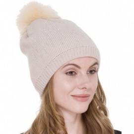 Skullies & Beanies Women's Winter Hats Rib Knit Soft Sherpa Lined Raindrop Rhinestone Studded Warm Luxury Pom Beanies - CF18I...