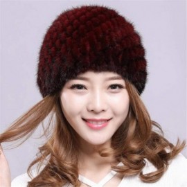 Skullies & Beanies Mink Fur Hat- Women Winter Fluffy Knitted Beanie Warm Skiing Pineapple Hats Cap - Wine Red - CX18I069TK0 $...