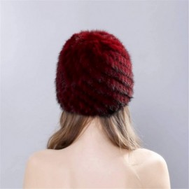 Skullies & Beanies Mink Fur Hat- Women Winter Fluffy Knitted Beanie Warm Skiing Pineapple Hats Cap - Wine Red - CX18I069TK0 $...