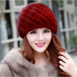 Skullies & Beanies Mink Fur Hat- Women Winter Fluffy Knitted Beanie Warm Skiing Pineapple Hats Cap - Wine Red - CX18I069TK0 $...