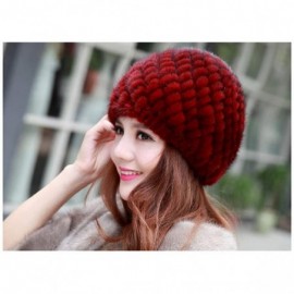 Skullies & Beanies Mink Fur Hat- Women Winter Fluffy Knitted Beanie Warm Skiing Pineapple Hats Cap - Wine Red - CX18I069TK0 $...