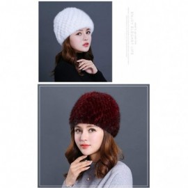 Skullies & Beanies Mink Fur Hat- Women Winter Fluffy Knitted Beanie Warm Skiing Pineapple Hats Cap - Wine Red - CX18I069TK0 $...