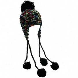 Bomber Hats Thick Chunky Trapper Hat with Long Pom Poms - Black - C311OD0BSQZ $24.41