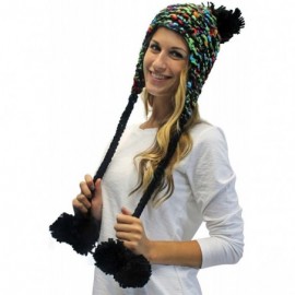 Bomber Hats Thick Chunky Trapper Hat with Long Pom Poms - Black - C311OD0BSQZ $24.41