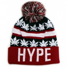 Skullies & Beanies Sk1161 Hype Leaves Pom Pom Beanie Hats - Black/Red - CC11PLASZRF $10.40