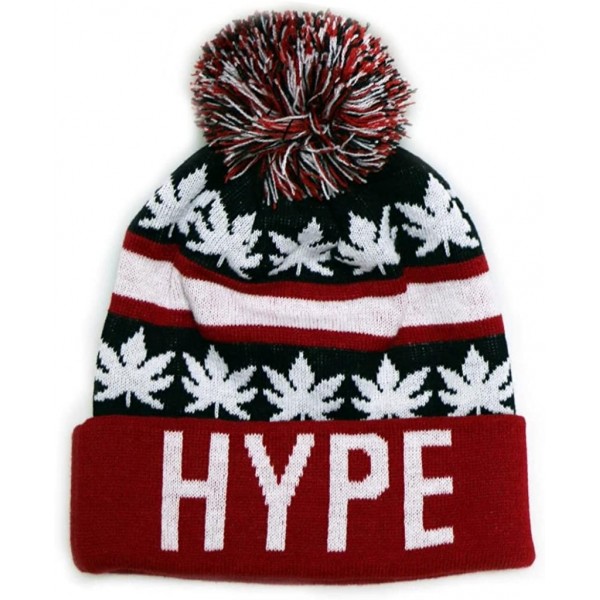 Skullies & Beanies Sk1161 Hype Leaves Pom Pom Beanie Hats - Black/Red - CC11PLASZRF $10.40