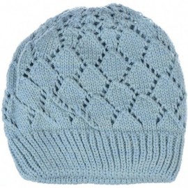 Skullies & Beanies Winter Womens Fashion Bun Ponytail Fleece Lined Slouchy Knit Beanie Hat - Diamond Knit Pastel Blue - CM18L...