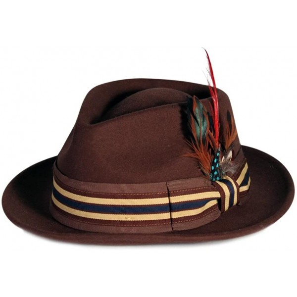 Fedoras Pmw89 Pmoa Wool Felt Fedora with Multi Feather Trim - Brown - CN11G0J7FB9 $15.70