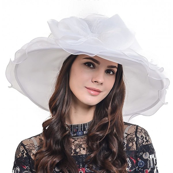 Sun Hats Women Organza Church Dress Kentucky Derby Fascinator Tea Party Wedding Hat - Floral White - CH11ZHNXDGF $31.57