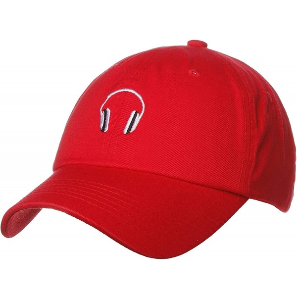 Baseball Caps Embroidery Classic Cotton Baseball Dad Hat Cap Various Design - Headphone Red - C312N60ETDP $11.12