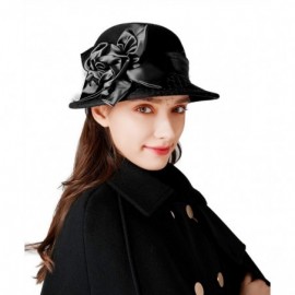 Bucket Hats Women Solid Color Winter Hat 100% Wool Cloche Bucket with Bow Accent - Style3_black - CK18YYKT0RE $25.62