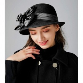 Bucket Hats Women Solid Color Winter Hat 100% Wool Cloche Bucket with Bow Accent - Style3_black - CK18YYKT0RE $25.62