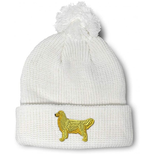 Skullies & Beanies Custom Pom Pom Beanie Golden Retriever Dog C Embroidery Acrylic - White - CI12ESKQ5X5 $15.73