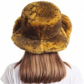 Bucket Hats Women's Snakeskin Print Faux Fur Bucket Hat Winter Warmer Fisherman Cap - Yellow - CW18X52L6GE $13.58