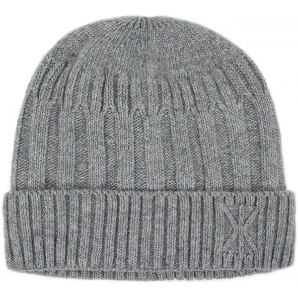 Skullies & Beanies Men's Wool Blend Knit Beanie- Soft & Warm Velour Fleece Lined - Stripe Stitch - Light Gray - CO12MAN6A2G $...