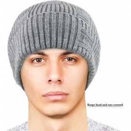 Skullies & Beanies Men's Wool Blend Knit Beanie- Soft & Warm Velour Fleece Lined - Stripe Stitch - Light Gray - CO12MAN6A2G $...