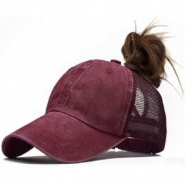 Baseball Caps Ponytail Messy High Bun Baseball Hat Ponycaps Adjustable Trucker Cap - Red Wine - CS18IG79NE5 $9.43