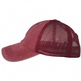 Baseball Caps Ponytail Messy High Bun Baseball Hat Ponycaps Adjustable Trucker Cap - Red Wine - CS18IG79NE5 $9.43