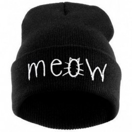 Skullies & Beanies Women Teen Girls Cute 'Meow' Letter Print Knit Warm Hat Slouchy Beanie Cap - Black - CP188O00IO9 $21.59
