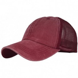 Baseball Caps Ponytail Messy High Bun Baseball Hat Ponycaps Adjustable Trucker Cap - Red Wine - CS18IG79NE5 $9.43