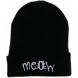 Skullies & Beanies Women Teen Girls Cute 'Meow' Letter Print Knit Warm Hat Slouchy Beanie Cap - Black - CP188O00IO9 $9.29