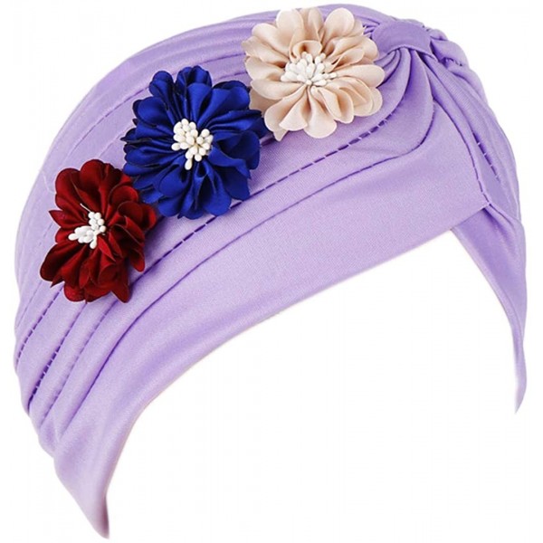 Sun Hats Shiny Metallic Turban Cap Indian Pleated Headwrap Swami Hat Chemo Cap for Women - Light Purple Flower - CJ18Z5XYT2L ...