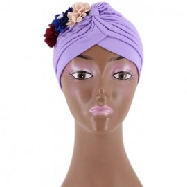 Sun Hats Shiny Metallic Turban Cap Indian Pleated Headwrap Swami Hat Chemo Cap for Women - Light Purple Flower - CJ18Z5XYT2L ...